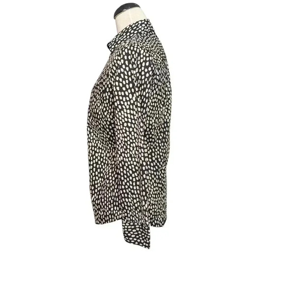 J.Crew Women's Small Button Up Blouse Black with White & Tan Dots Front Pocket - Picture 5 of 10
